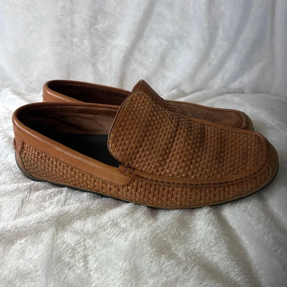 Tommy Bahama Naples Driver Shoes Mens 11 Brown Woven Leather Loafers Coastal